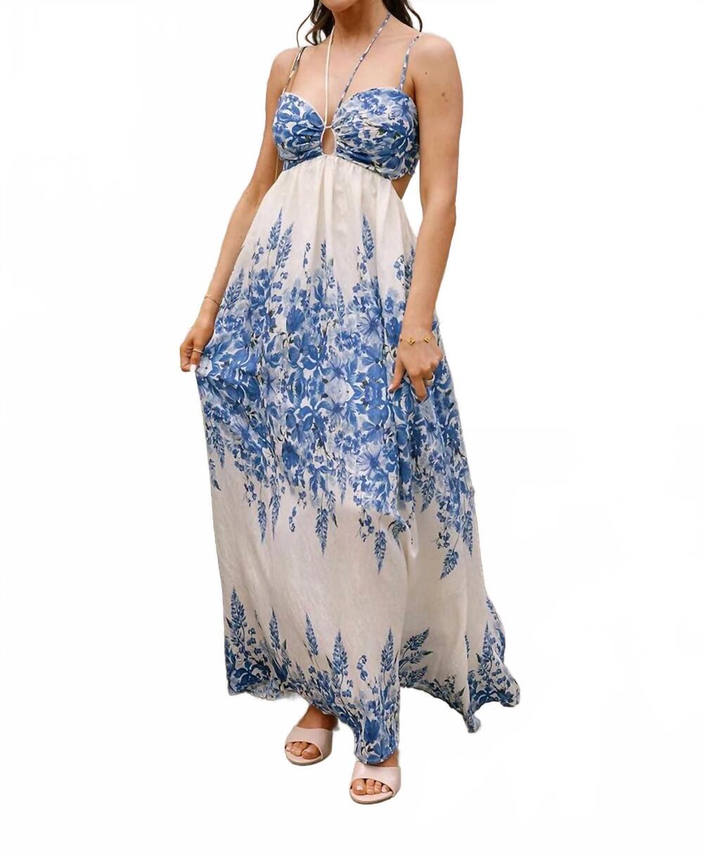 NEW AAKAA willow floral midi dress in ivory/blue